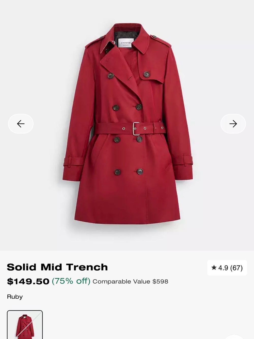 Coach Ruby Double-Breasted Trench Coat